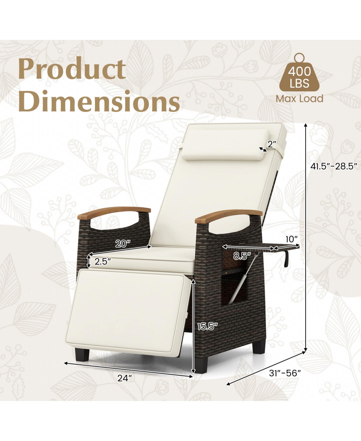 Gouun Patio Wicker Recliner Chair with Adjustable Backrest Footrest