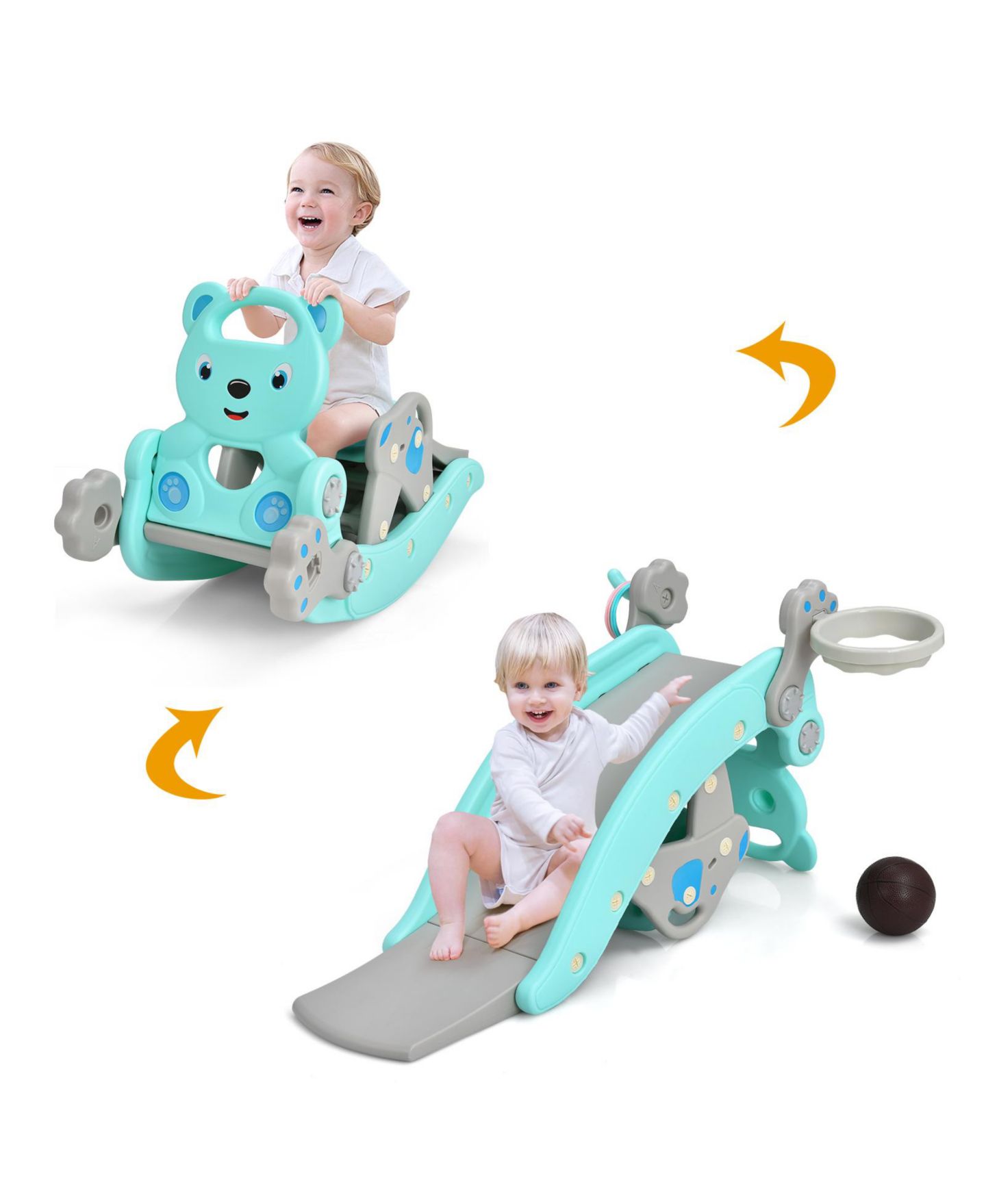 Детский игровой набор GOUUN 4-in-1 Toddler Rocking Horse Playset with Slide & Basketball Hoop, Ages 1-5, цвет: Синий — фото 1