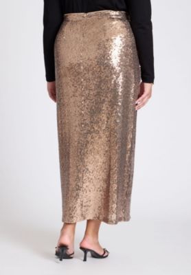 Women's Plus Size Sequin Shimmer Maxi Skirt With Slit