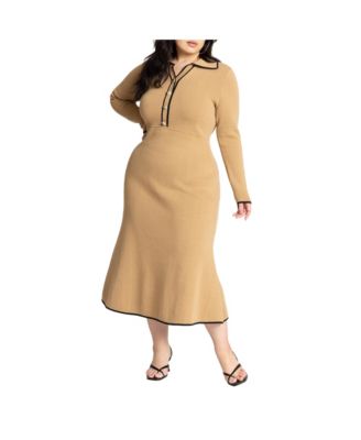 Women's Plus Size Ribbed Sweater Dress With Collar