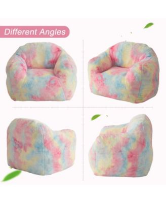 Giant Bean Bag Chair, Tie-Dye Faux Fur Stuffed Couch for Adults, Large Lazy Sofa Floor Chair with Handle, 39"L x 32"W x 28"H