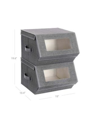 Stackable Storage Bins with Clear Windows, Magnetic Lid, and Side Handles for Easy Access Set of 2