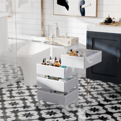 4-tier Rotating Storage Trolley, Movable Storage Organizer with Wheels for Office, Living Room, Kitchen