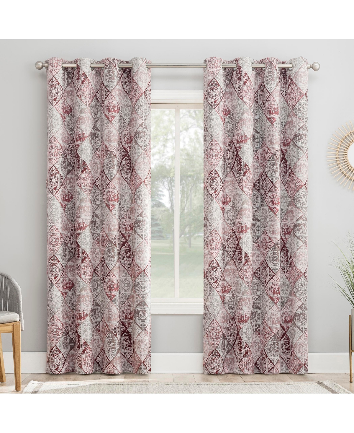 Lawson Global Medallion Print Room Darkening Grommet Curtain Panel - Rosewine