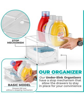 2 Tier Baskets with Mesh Sliding Drawers - Ideal Cabinet, Under the Sink - Great for Bathroom, Kitchen, Office, etc