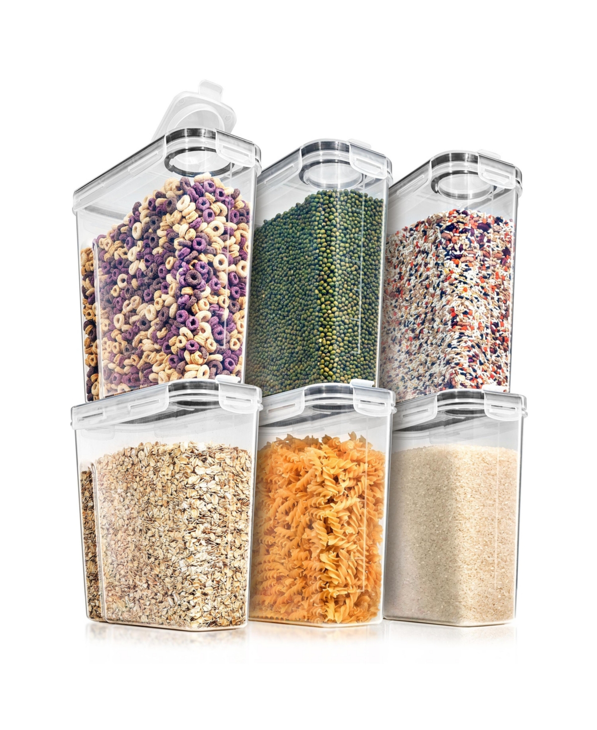 6 Pack (4L/16.9 Cups) Airtight Food Storage Dispensers for Beans, Pasta, Cereals, and More
