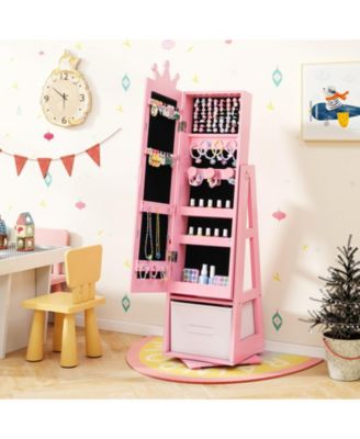 Kids Jewelry Armoire Cabinet with Large Storage Capacity and Swivel Base