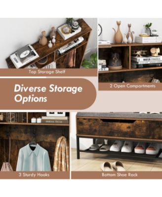 69-Inch 4-in-1 Hall Tree with Coat Rack, Seat Cushion, Shoe Storage, and Shelf