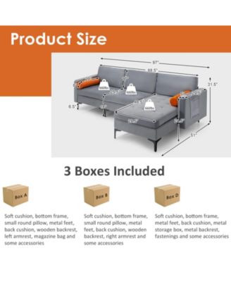 Modular L-shaped 3-Seat Sectional Sofa with Reversible Chaise and 2 USB Ports