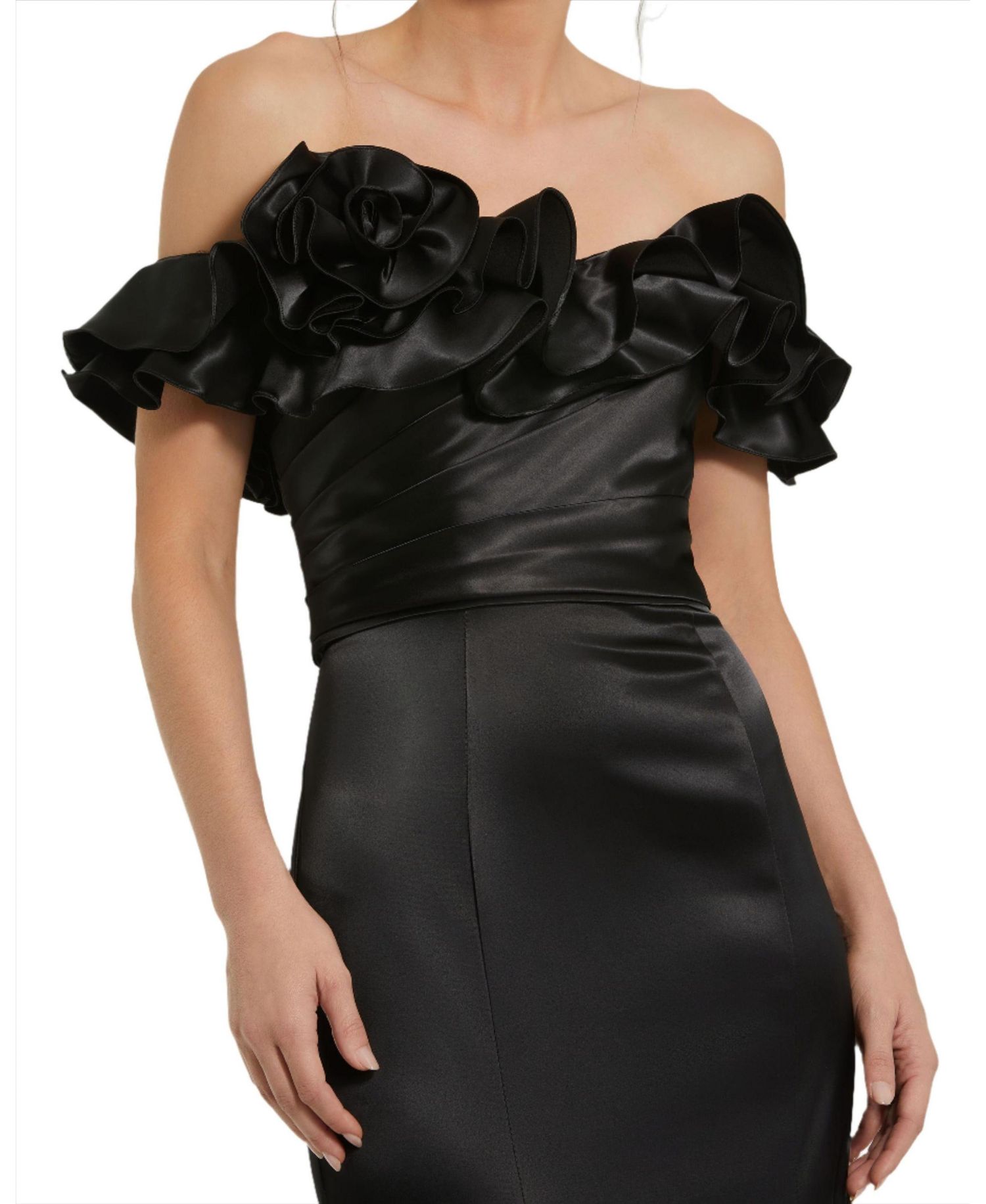 Women's Satin Ruffle Off the Shoulder Mermaid Gown