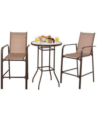 3 Pieces Outdoor Patio Bar Table Stool Set