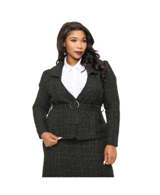 Plus Size 1940s Tweed Belted Jacket