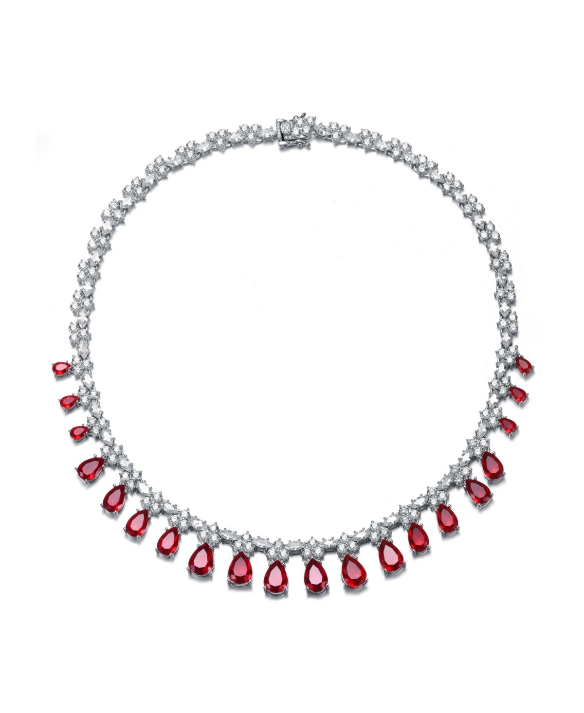 Cubic Zirconia Sterling Silver White Gold Plated Cubic Zirconia Evening Necklace - Red