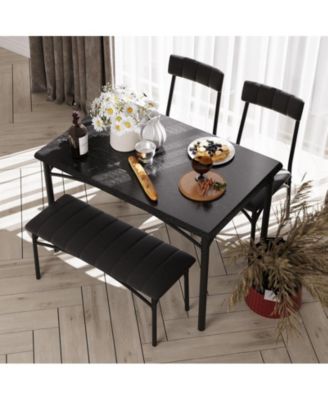 4-Pc Dining Table Set – Rectangular Table, 2 Upholstered Chairs & Bench, Space-Saving Design for Apartment/Studio