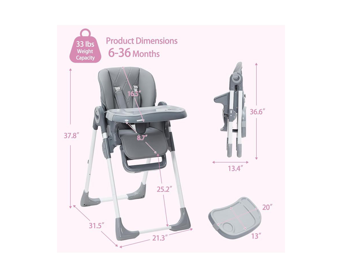 gaomon Multifunctional Baby High Chair, Foldable Infant Highchairs with Removable Tray, Adjustable Height and Recline