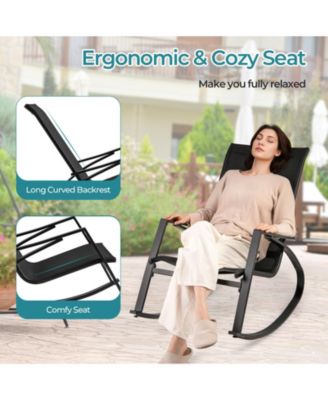 2 Pieces Patio Rocking Chairs Outdoor Sling Fabric Rockers with Ergonomic Backrest and Seat