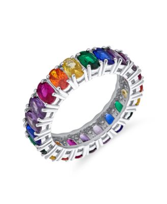 Colorful Rainbow Multi Color Cubic Zirconia Eternity Ring Band .925 Silver