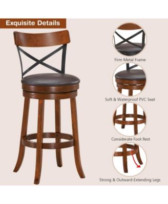 Set of 2 Bar Stools 360-Degree Swivel Dining Bar Chairs with Rubber Wood Legs-29.5 inch
