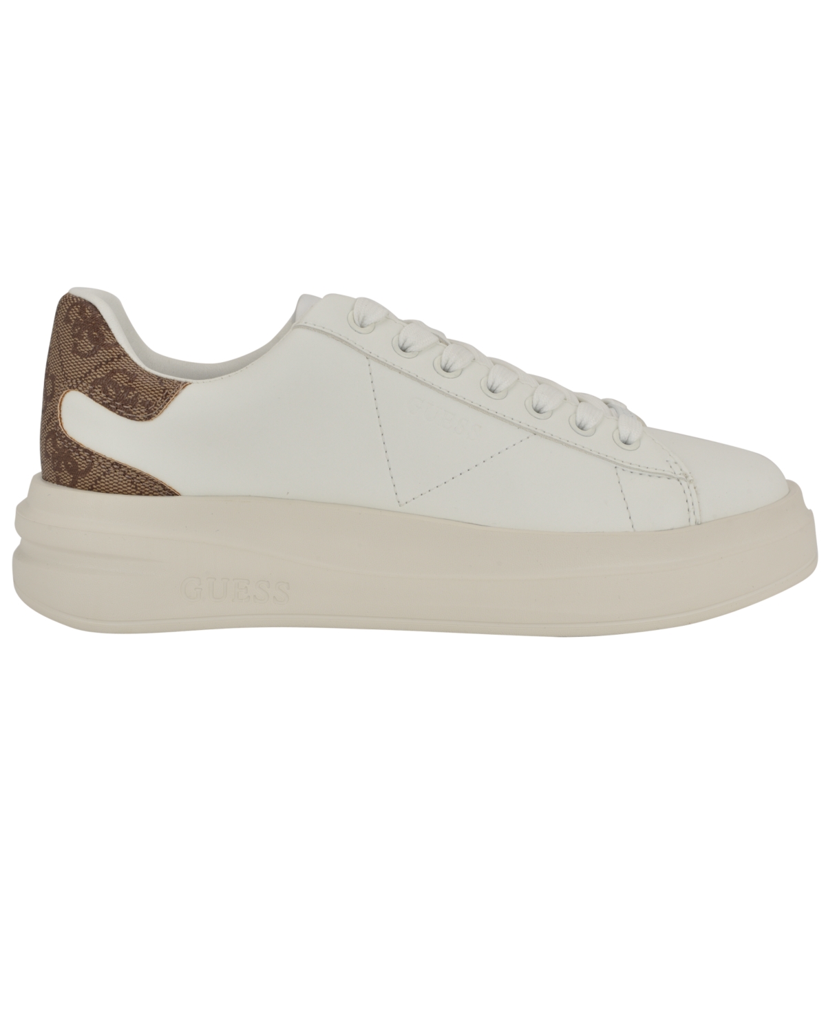Guess Women's Elbina Contrast Heel Lace-up Sneakers In White,medium Brown Logo