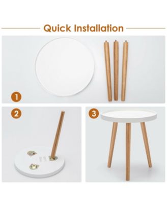 Round Side Sofa Table with Wooden Tray