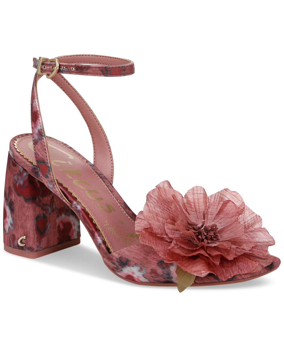 Aria Flower Two-Piece Block-Heel Dress Sandals - Berry Blush Multi