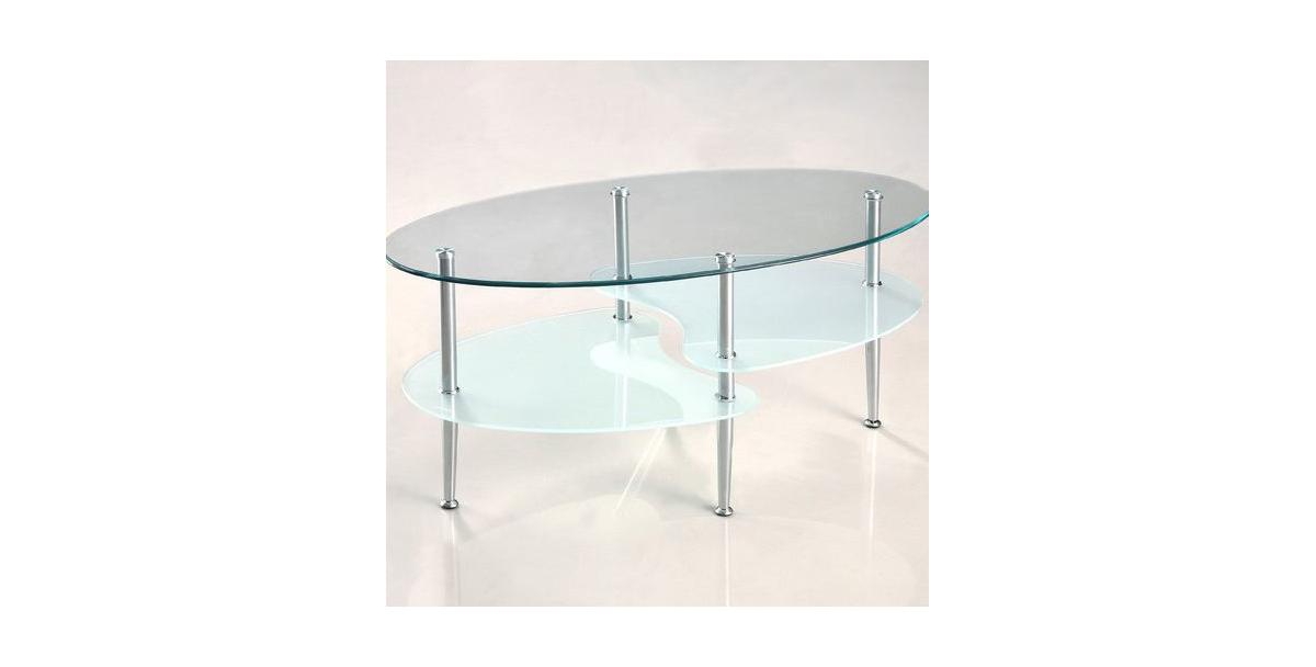 Slickblue Modern Oval Glass Coffee Table with Chrome Metal Legs - Clear