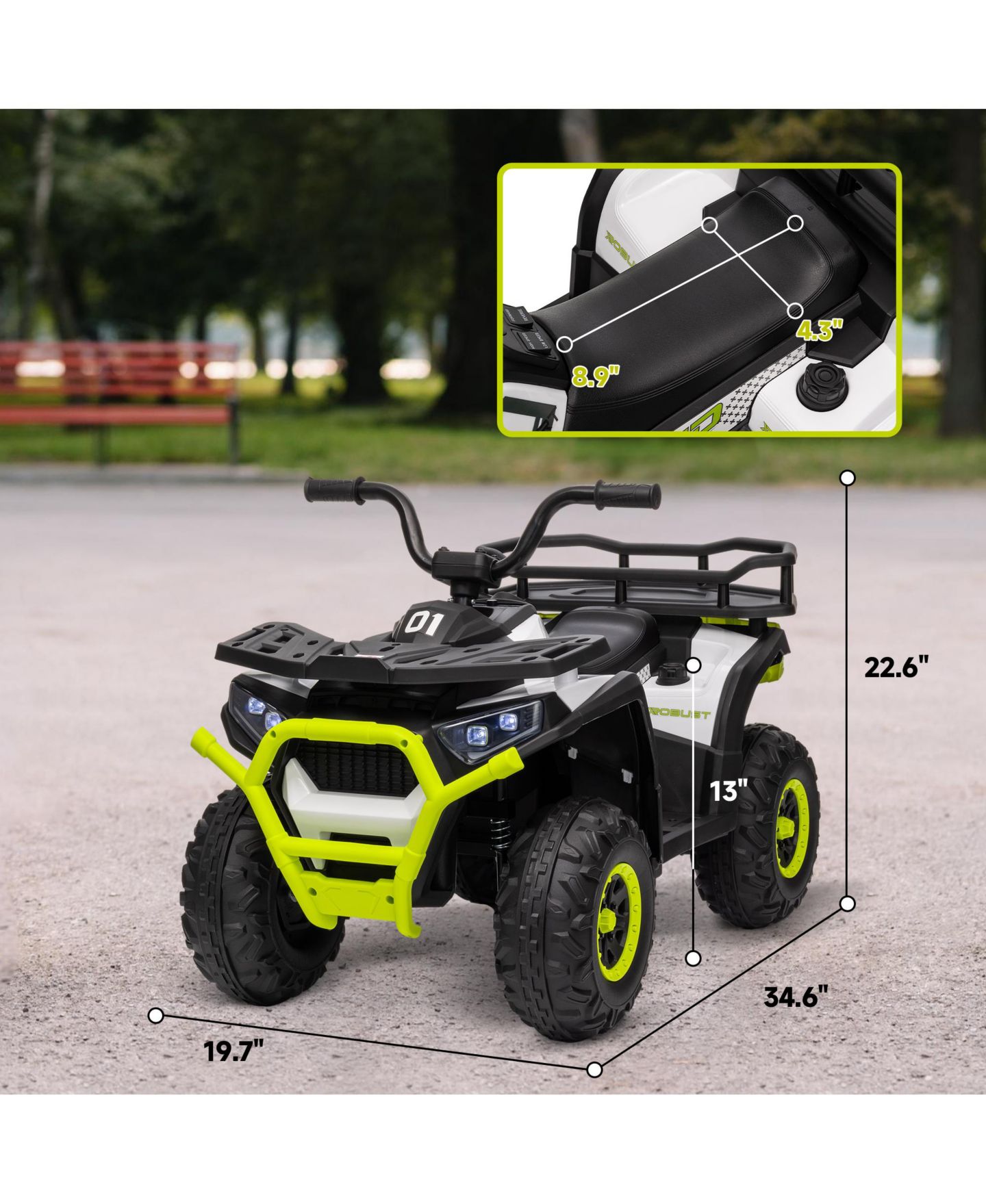 Детская игрушка Qaba 12V Kids ATV 4-Wheel Suspension Ride-On Quad, 66 lbs, Ages 3+, цвет: Зелёный — фото 2