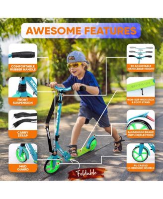 Renegade Kick Scooters for Kids Teenagers Adults- 2 Wheel Kids Scooter with Adjustable T-Bar Handlebar - Alloy Anti-Slip Deck - Portable Folding Scooters for Kids with Carrying Strap