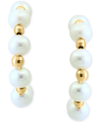 EFFY&reg; Cultured Freshwater Pearl (4-1/2mm) Small Hoop Earrings in 14k Yellow Gold, 0.62"  