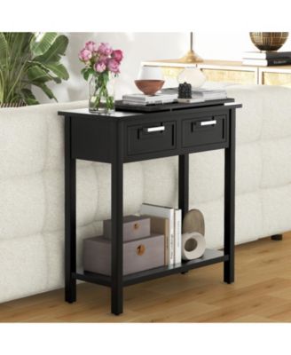 1 pc Narrow Console Table with Drawers and Open Storage Shelf