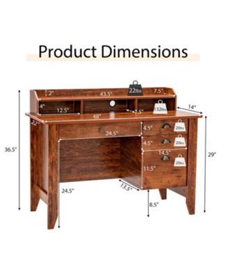 Vintage Computer Desk with Storage Shelves and 4 Drawers