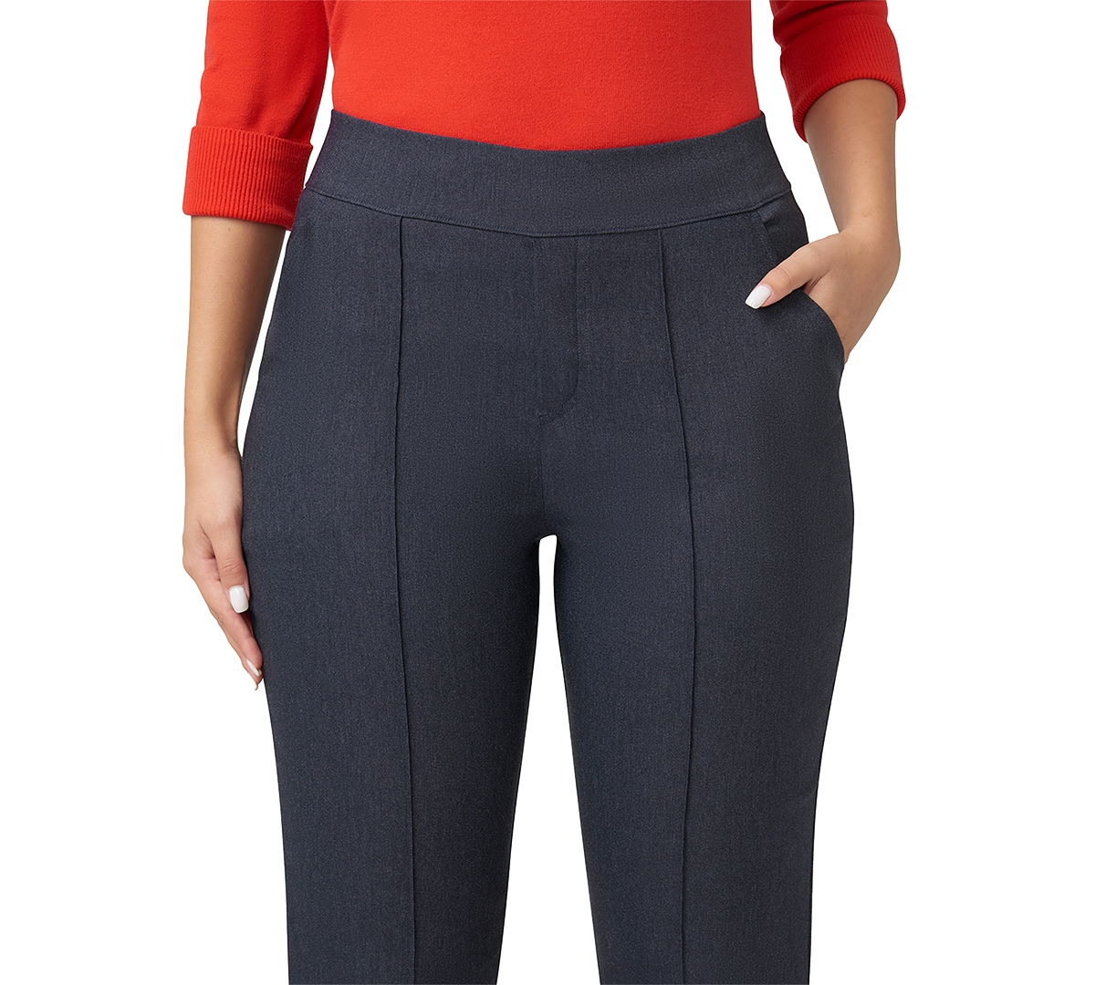 HUE WOMEN'S PULL-ON MID-RISE DENIM LEGGINGS 