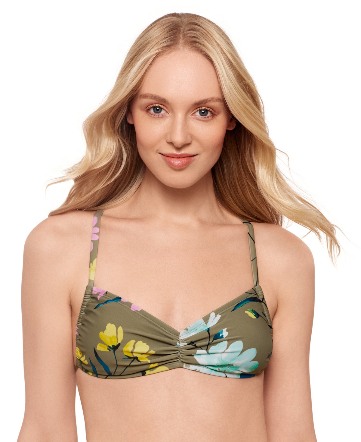 Juniors' Floral-Print Sweetheart Bikini Top, Exclusively at Macy's - Sage Green