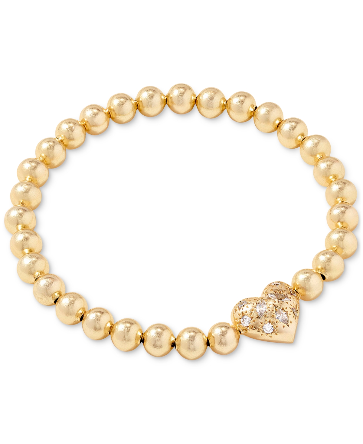 Kendra Scott Holland 14k Gold Plated Mixed Cut Stone Heart Charm Beaded Stretch Bracelet In Gold White