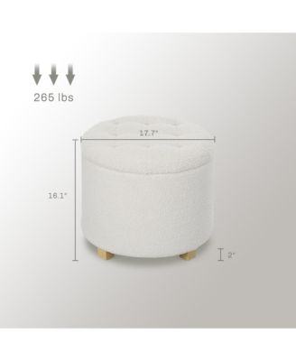 18" Round Ottoman with Storage, Footstool with Lid, Wood Legs,