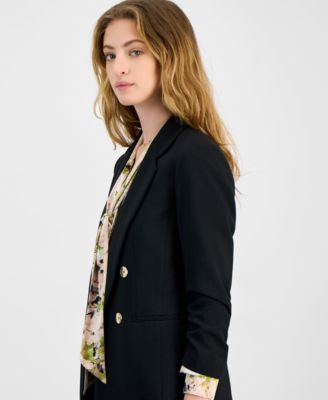 Women's Faux Double-Breasted Scrunch-Sleeve Blazer, Exclusively at Macy's