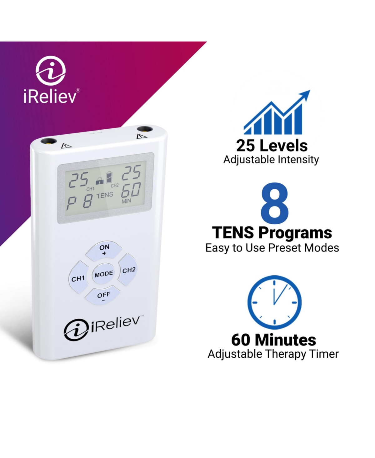 iReliev Tens Unit for Back Pain, Knee Pain, and Pain Management