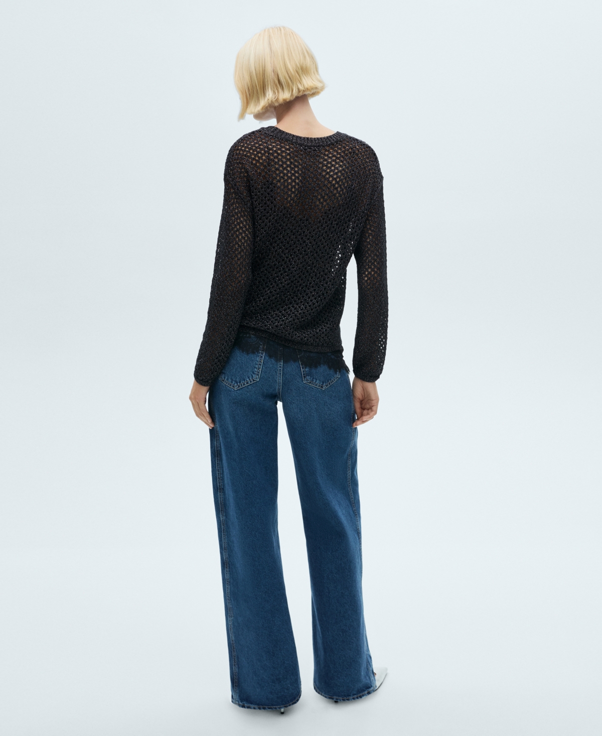 Mango Women's Lurex Openwork Knit Sweater In Black