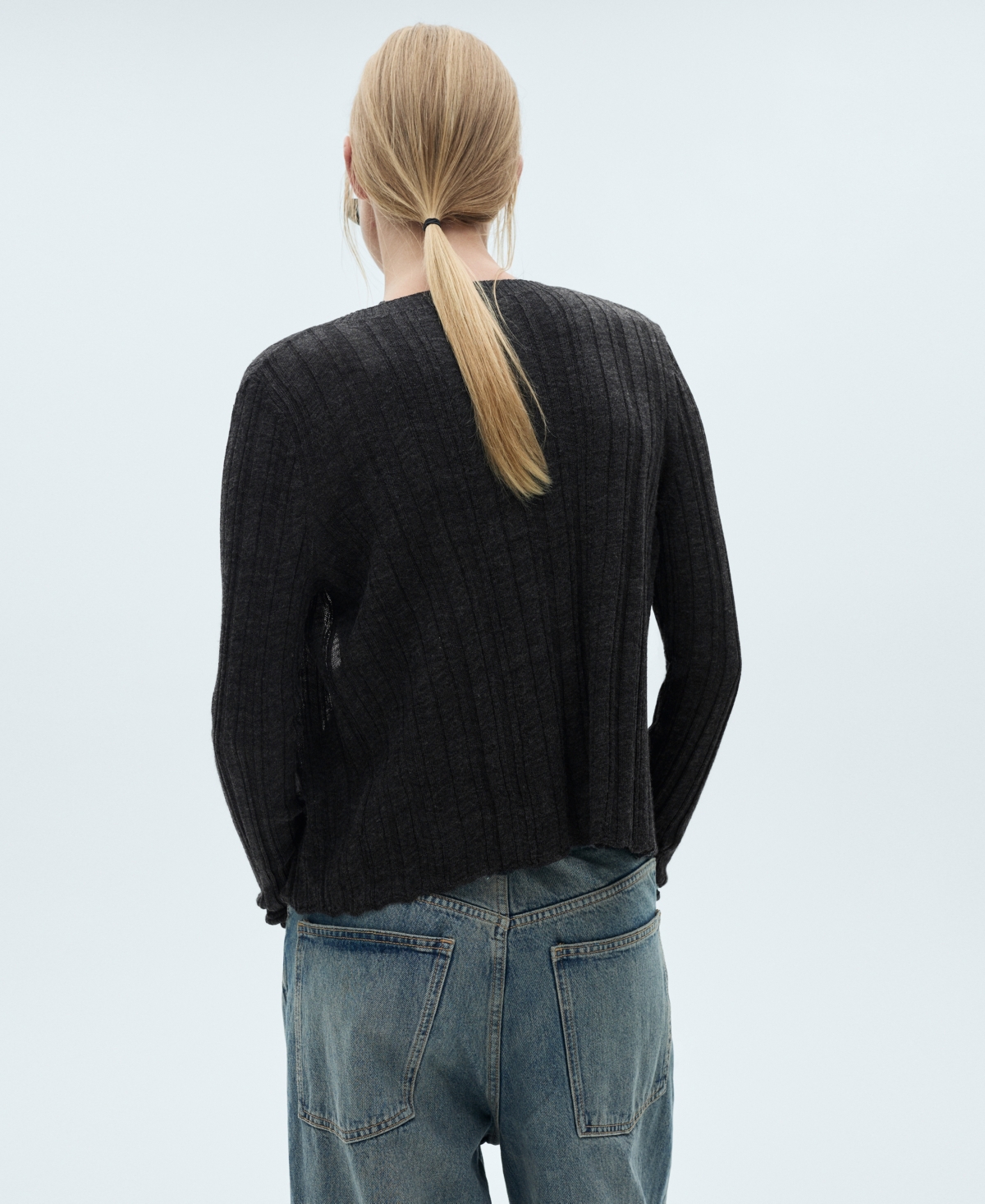 Shop Mango Women's Button Knit Cardigan In Dark Heather Gray