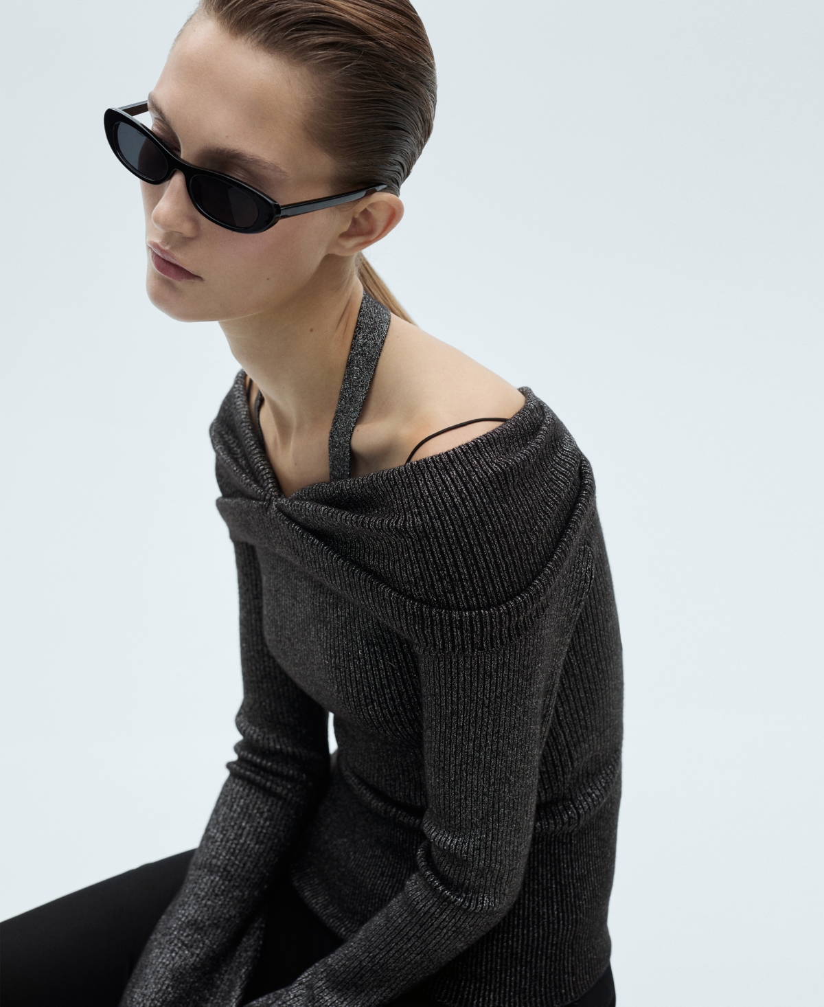 Shop Mango Women's Bare Shoulders Lurex Sweater In Gray