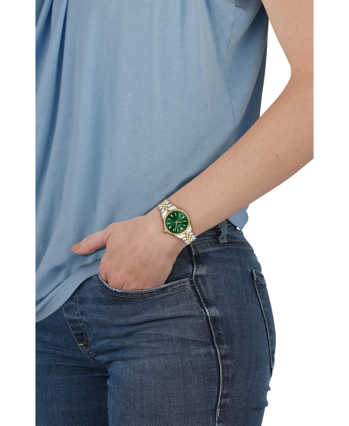 Versace Women's Hellenyium Two-tone Stainless Steel Bracelet Watch, 36mm In Two-tone,green