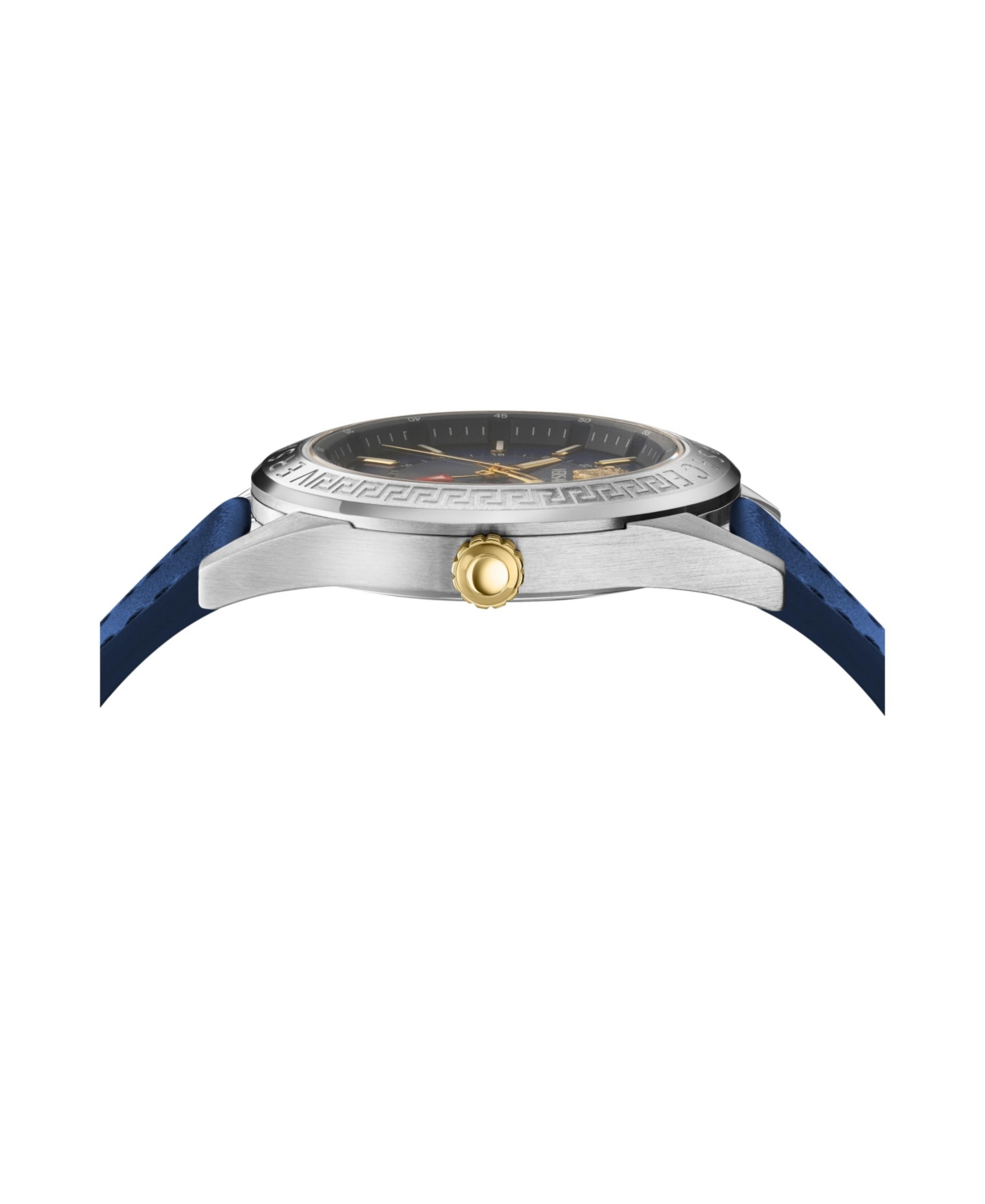 Versace Men's V-code Silver Stainless Steel And Leather Strap Watch, 42mm In Silver,blue