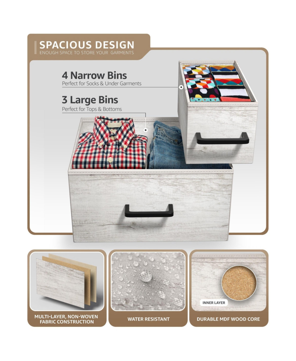 Sorbus Dresser with 7 Drawers - Storage Chest Organizer with Steel Frame, Wood Top, Handles, Fabric Bins