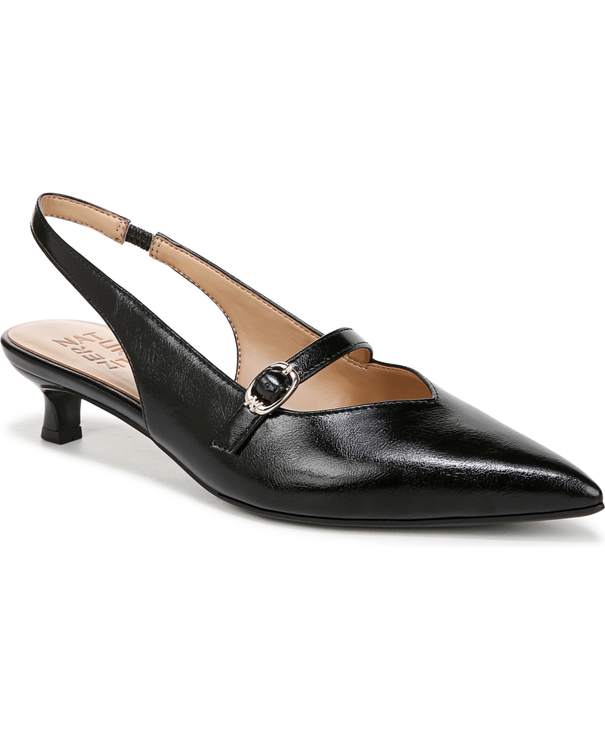 Naturalizer Women's Grayson Pointed Toe Kitten Heel Slingback Pumps In Black Crinkle Faux Leather
