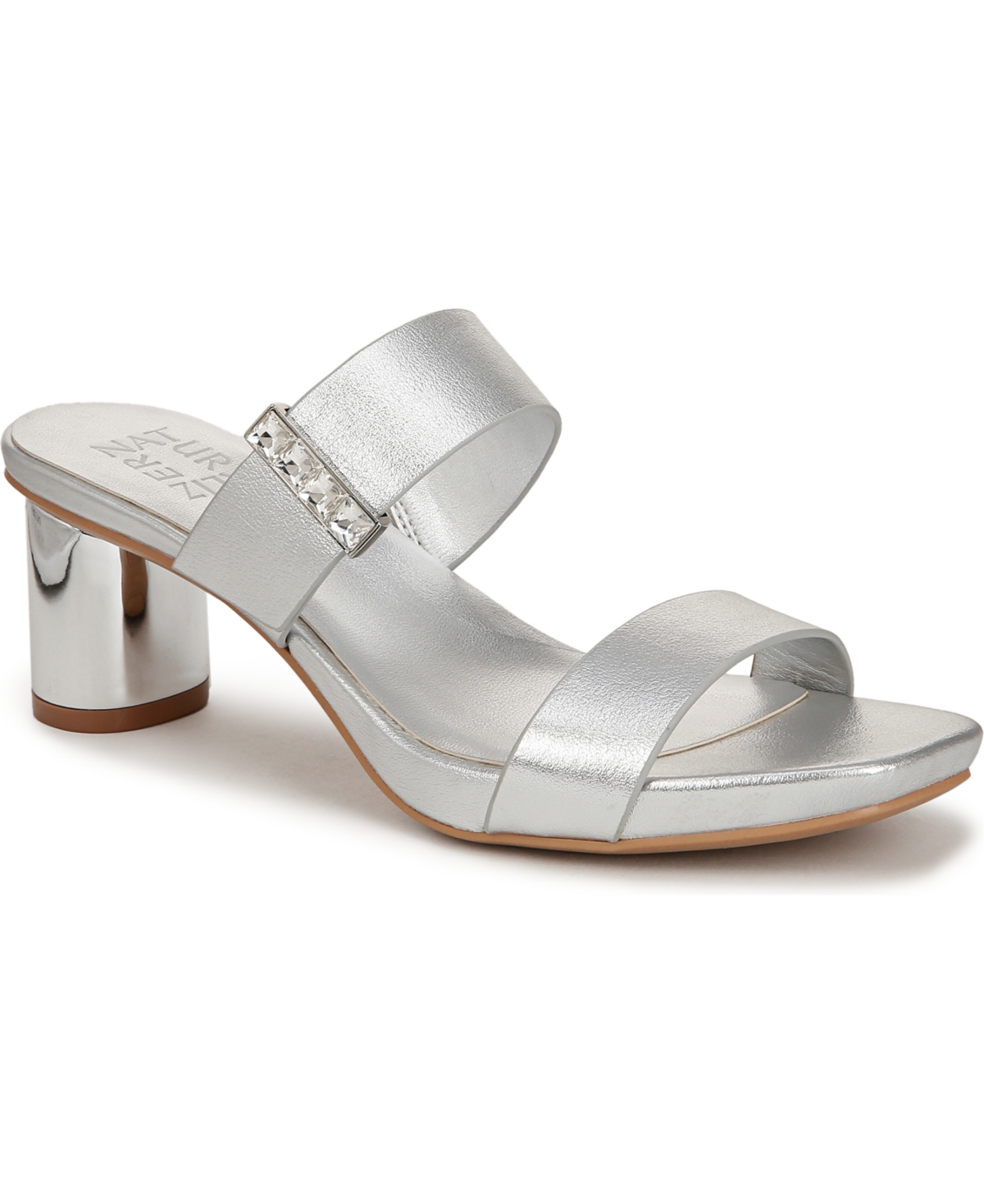 Naturalizer Women's Ida 2 Square Open Toe Slide Dress Sandals In Silver Faux Leather