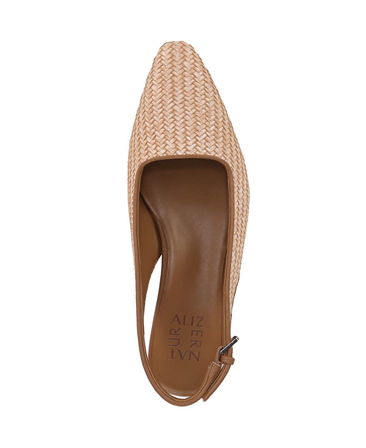 Naturalizer Women's Ginger 2 Snip Toe Asymmetrical Low Block Heel Slingbacks In Tan Woven Raffia,faux Leather