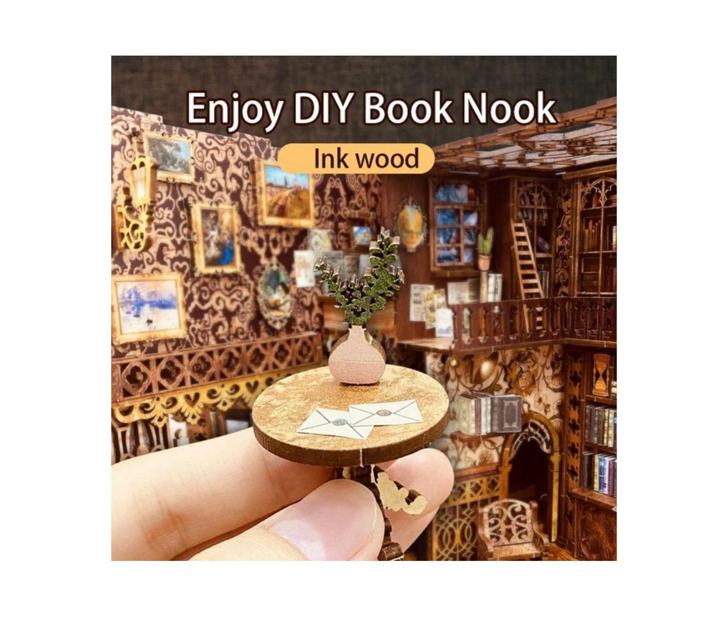 Двухэтажный миниатюрный кукольный DIY-домик Cutebee Eternal Bookstore с LED, 14+, цвет: Коричневый — фото 4