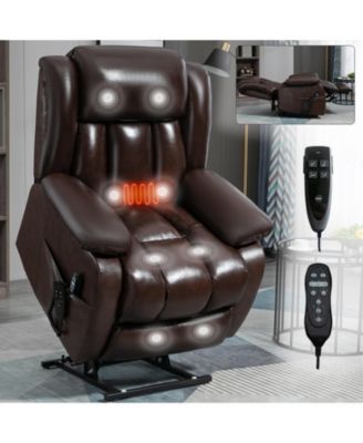 Up to 350 LBS Genuine Leather Power Lift Recliner Chair, with Massage and Heating