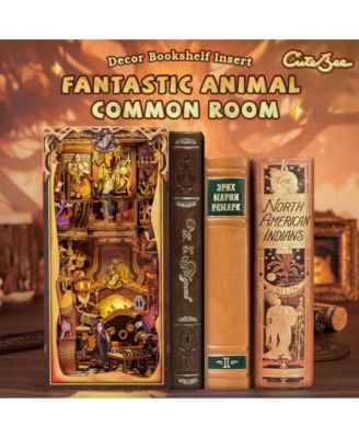 Book Nook Kit - DIY Miniature House Magic Dollhouse Kit for Adults Teens, Fantastic Booknook Bookshelf Decor Beasts Alley Model Build with LED Light (Fantastic Animal Common Room