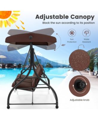 3-Seat Outdoor Porch Swing with Adjustable Canopy and Convertible Bed